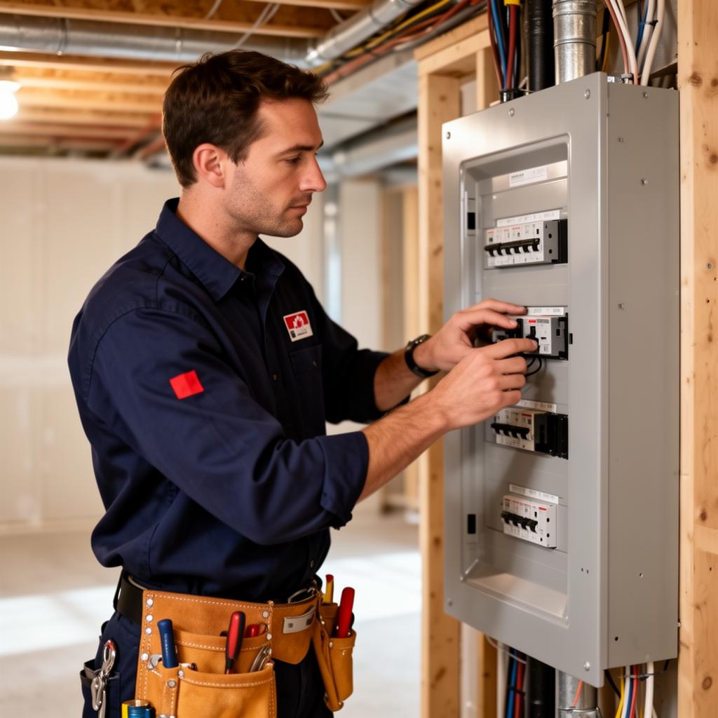 J A Electrical master electrician working on a residential panel